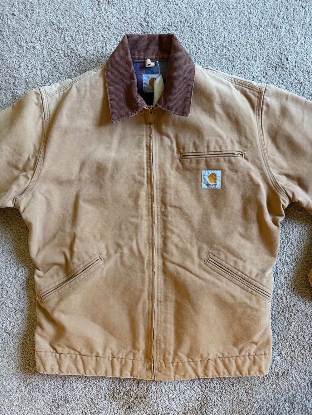 Vintage Carhartt Tan Duck Jacket with Dark Brown Collar - Picture 3 of 9